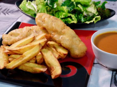 beer-battered-fish-chips-roasted-red-pepper-tomato-sauce