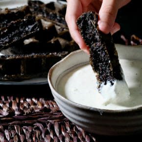 black-rice-waffles-whipped-feta-dip