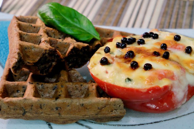 black-rice-waffles-roasted-ricotta-red-peppers