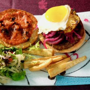 grilled-pineapple-burger-black-garlic-tomato-sauce-pickled-beetroot