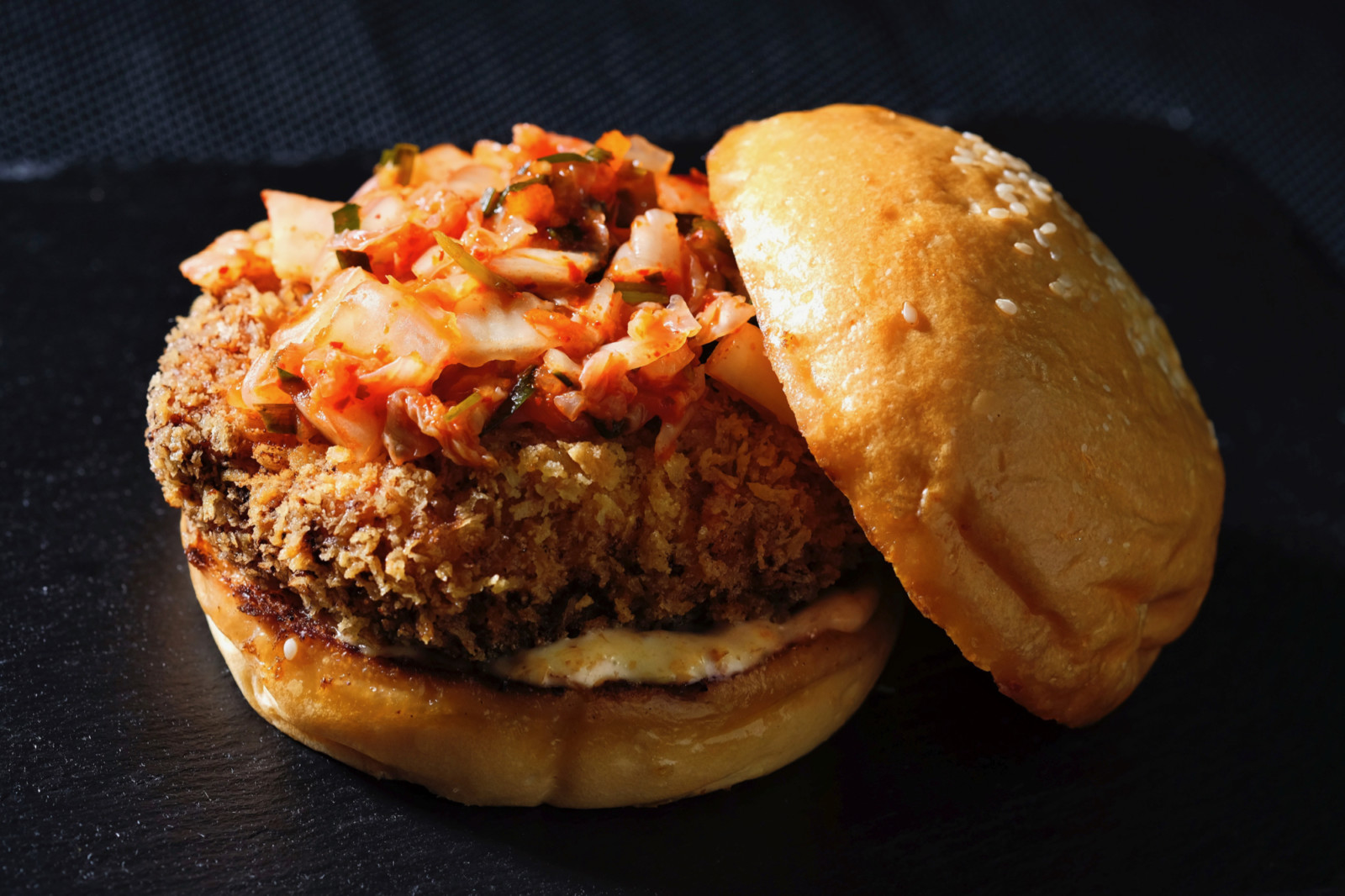 Chicken kimchi burger delectabilia