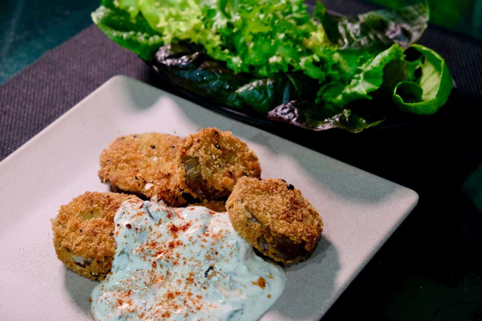 Panko eggplant with mint yoghurt sauce delectabilia