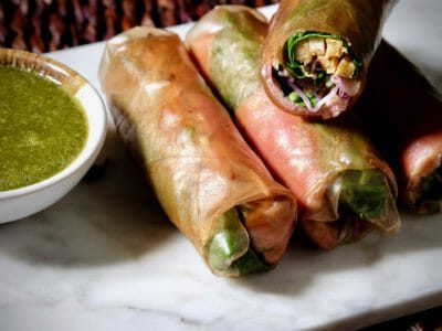 marinated-duck-rice-paper-wraps-green-herb-sauce