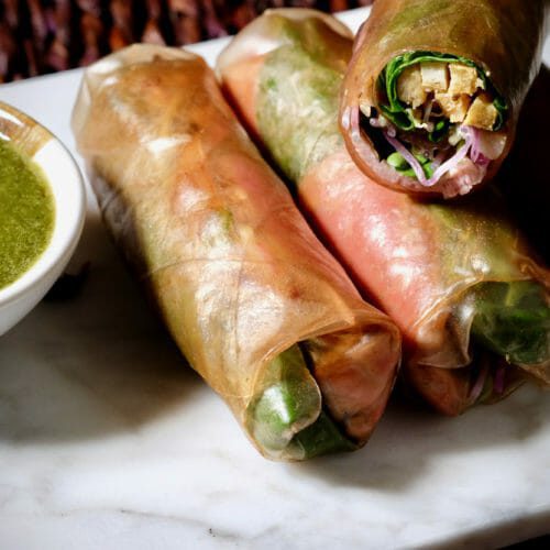 Duck and herb spring rolls. Very special dipping sauce. delectabilia