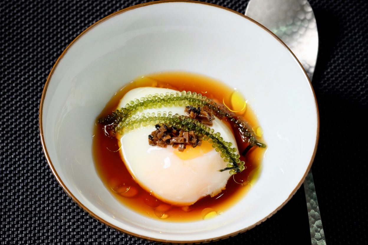 Onsen Tamago (slow poached egg in a soy dashi broth) delectabilia