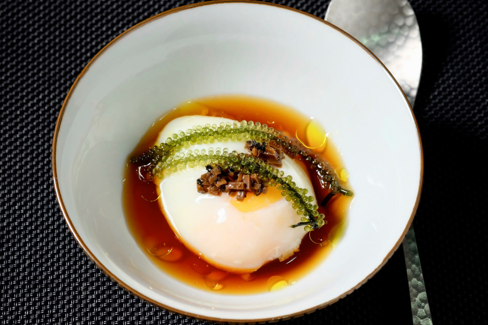 Onsen Tamago (slow poached egg in a soy dashi broth) delectabilia