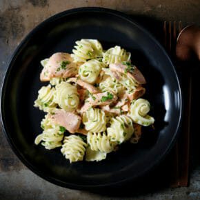 radiatori-pasta-tequila-glazed-salmon