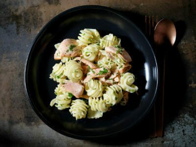 radiatori-pasta-tequila-glazed-salmon