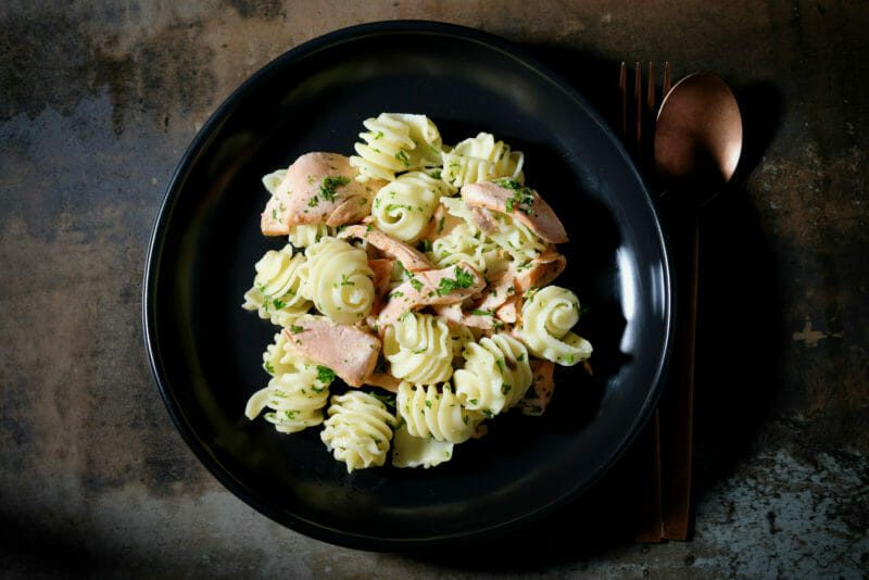 radiatori-pasta-tequila-glazed-salmon