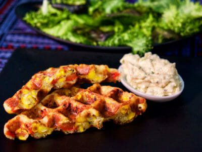 roasted-red-pepper-and-corn-waffles