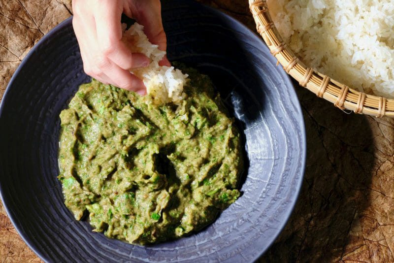 smoky-eggplant-dip-sticky-rice