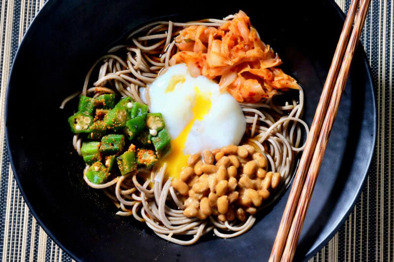 soba-noodle-salad-natto-kimchi-okra