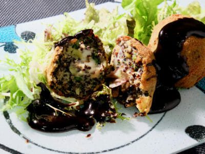 sweet-potato-quinoa-arancini-balls-balsamic-black-garlic-sauce